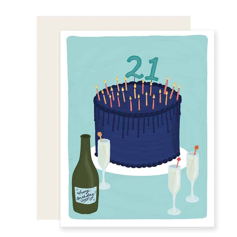 21 Cake | 21St Birthday Card | Cheers To 21st Birthday Card (Case Pack of 6)