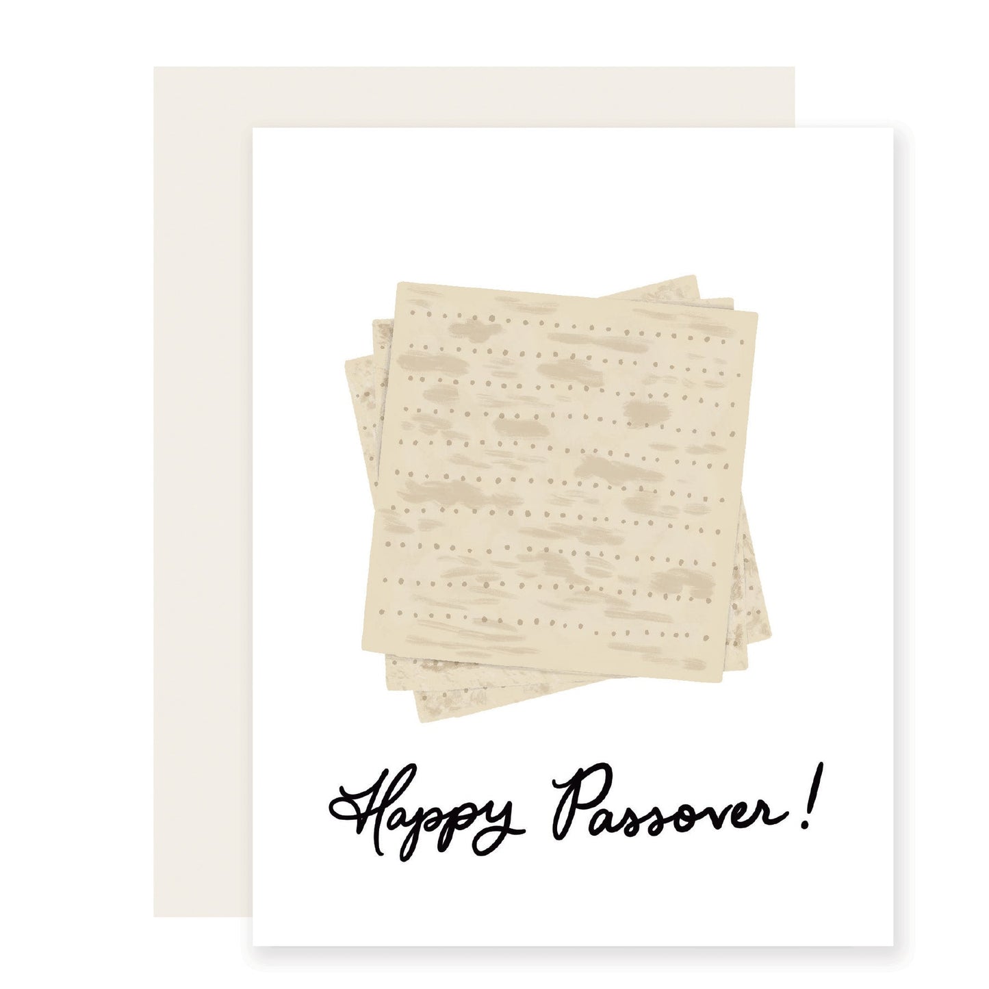 A simple Passover card that reads 'Happy Passover' adorned with a nice illustrated Matzo crackers on the front. The design exudes simplicity and warmth for a festive holiday message.