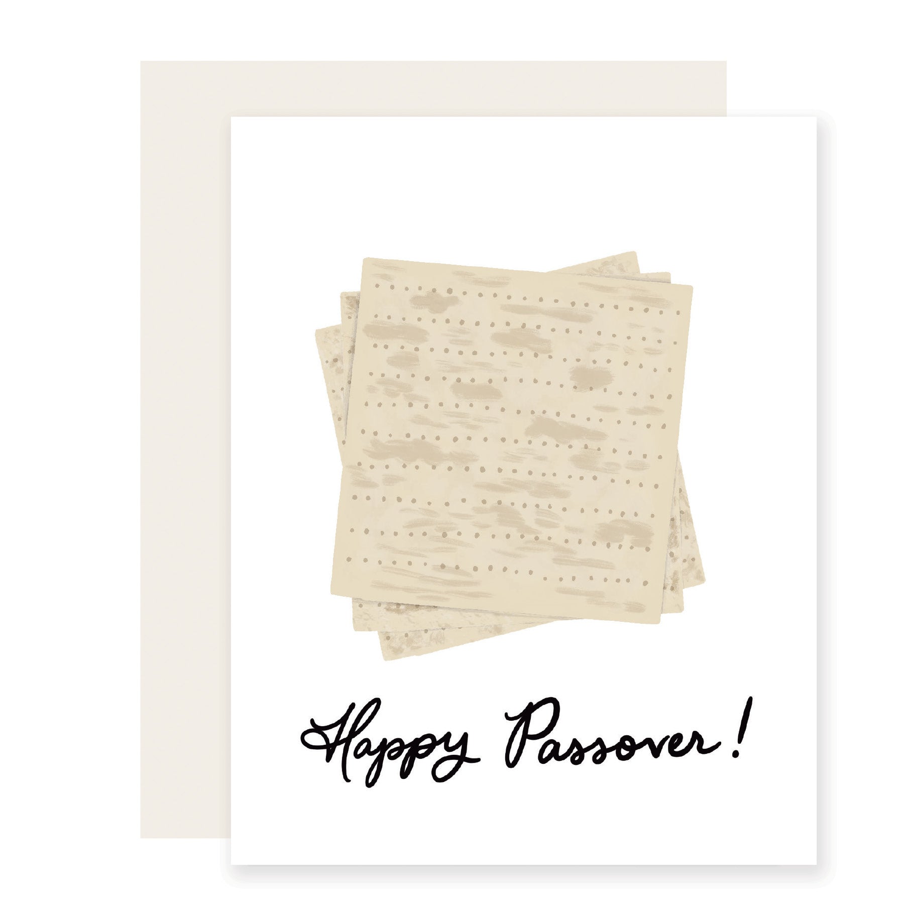 A simple Passover card that reads 'Happy Passover' adorned with a nice illustrated Matzo crackers on the front. The design exudes simplicity and warmth for a festive holiday message.
