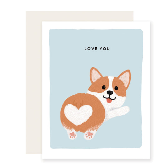  A card with the message 'Love You' and an adorably illustrated corgi on the front. The corgi's fluffy butt forms a heart shape. Ideal for dog lovers, it's a heartwarming and affectionate card. 🐶❤️💌